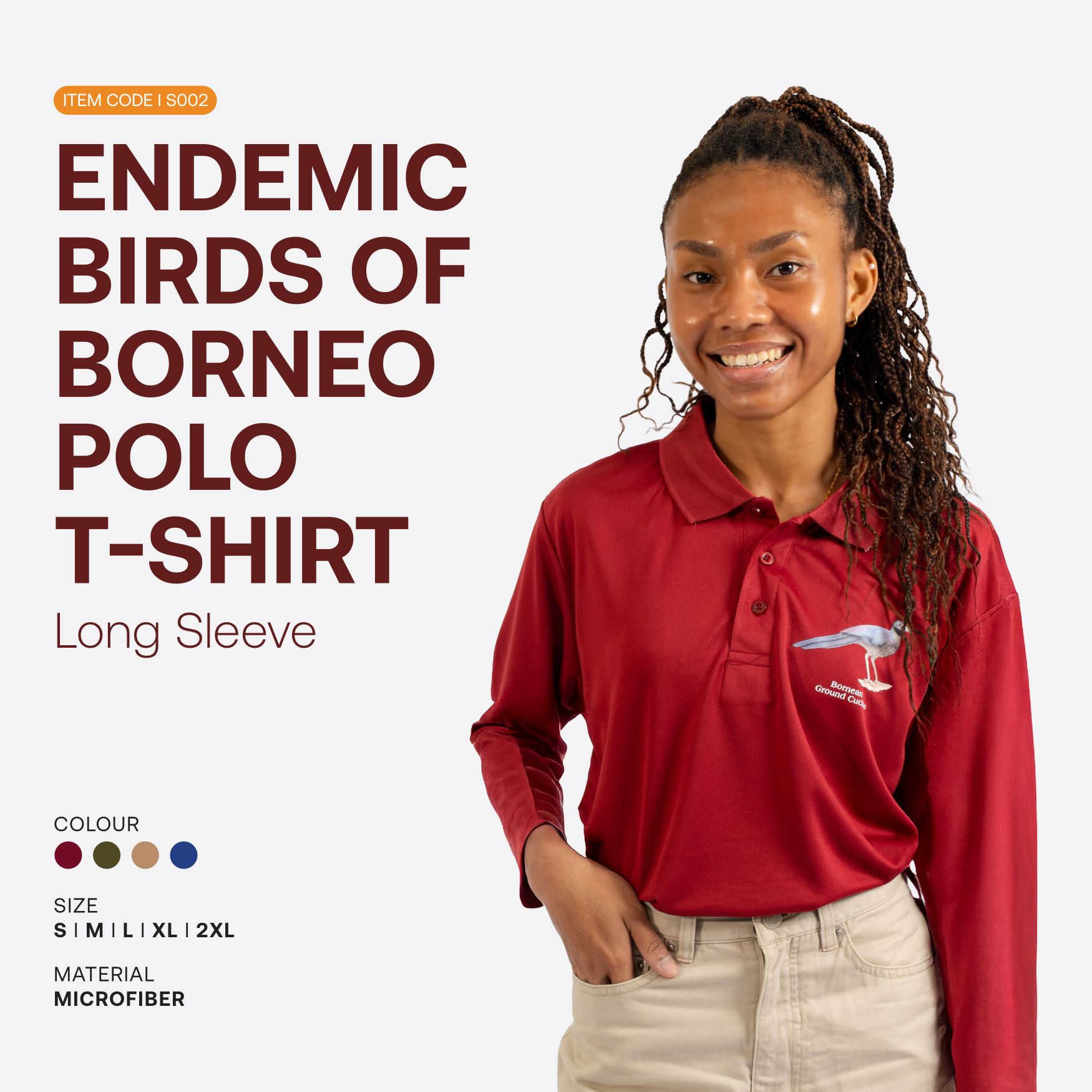 Endemic Birds of Borneo Polo T-Shirt (Long Sleeve)