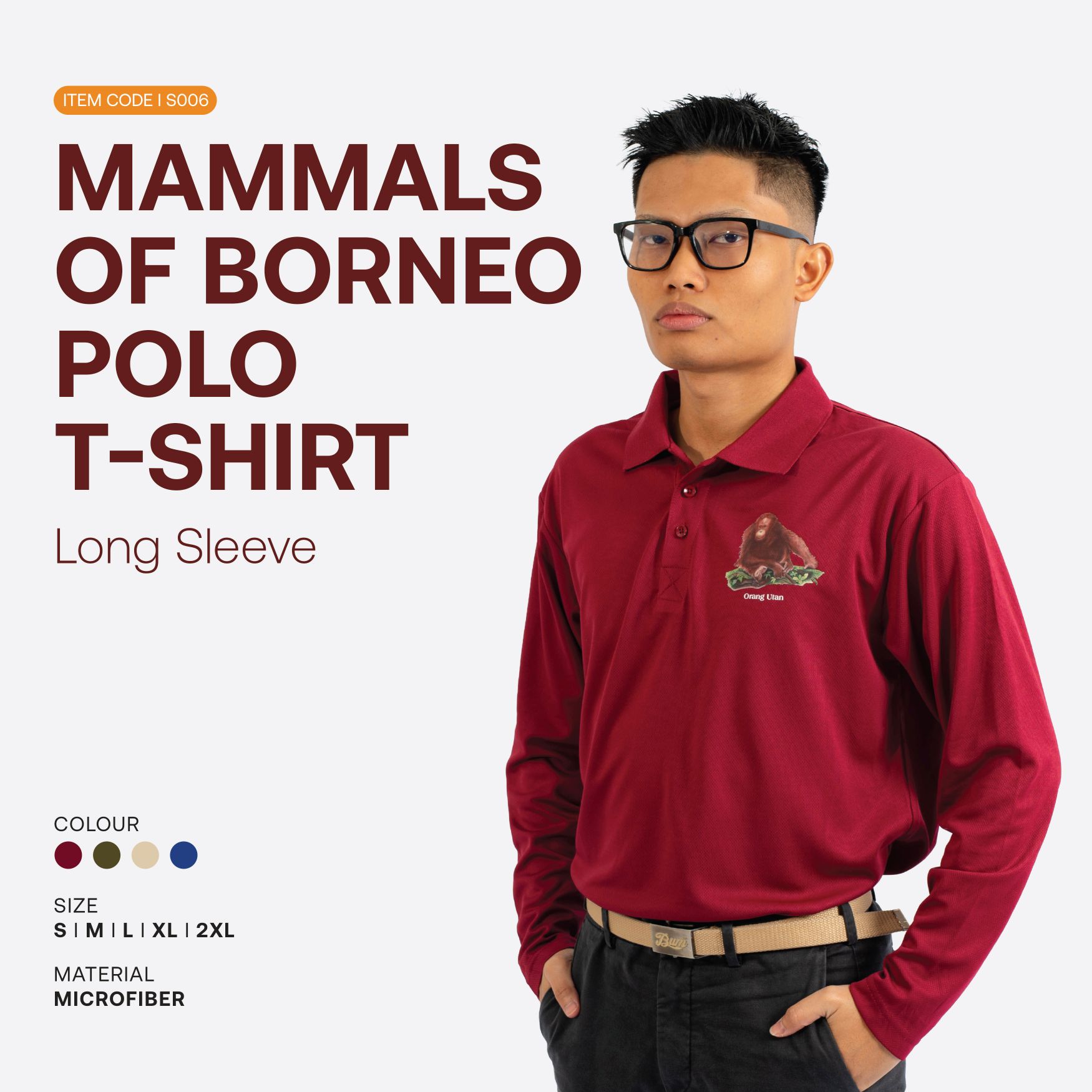 Mammals of Borneo Polo T-Shirt (Long Sleeve)